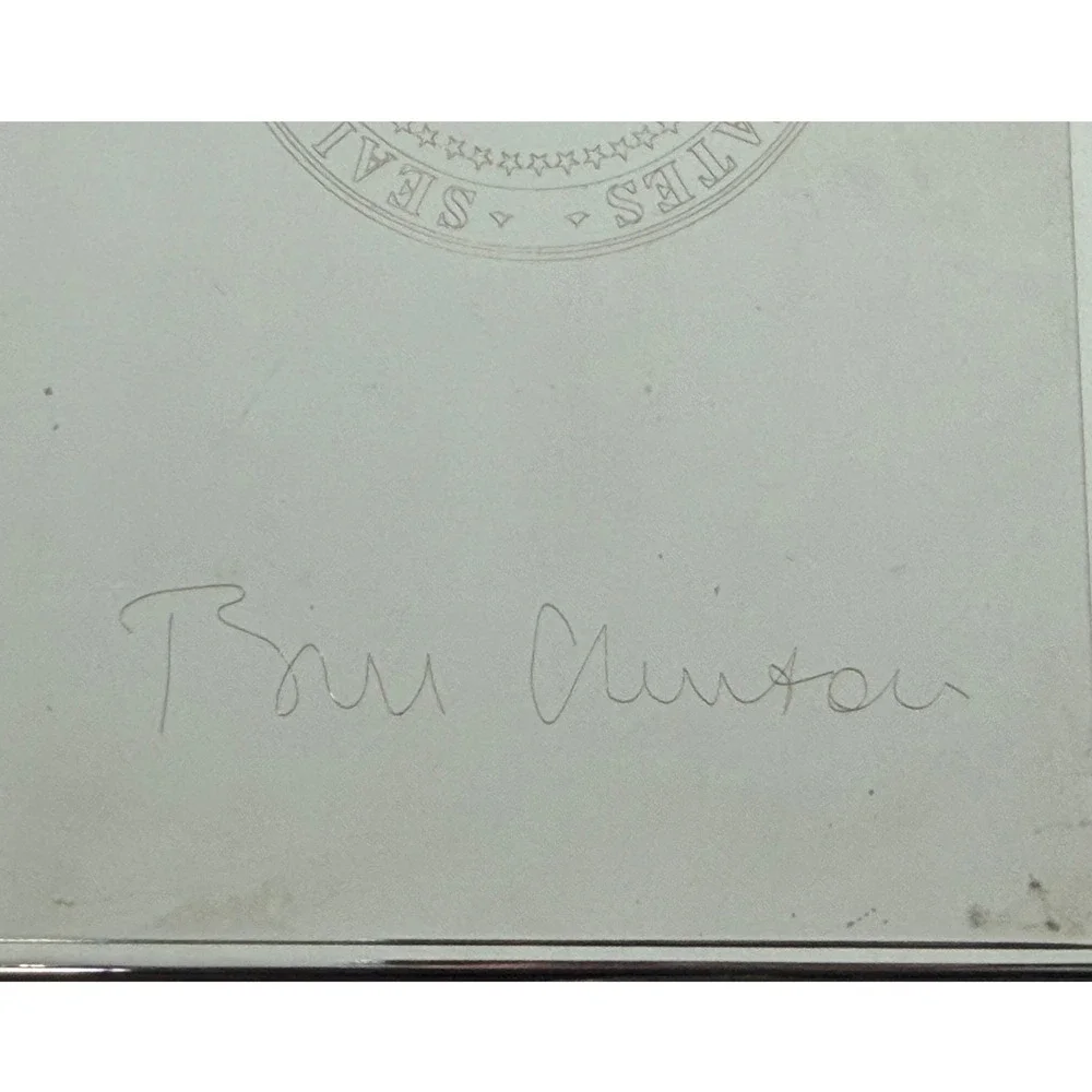 Official‎ White House Bill Clinton Signature Silver Plated Memo/Notepad Holder